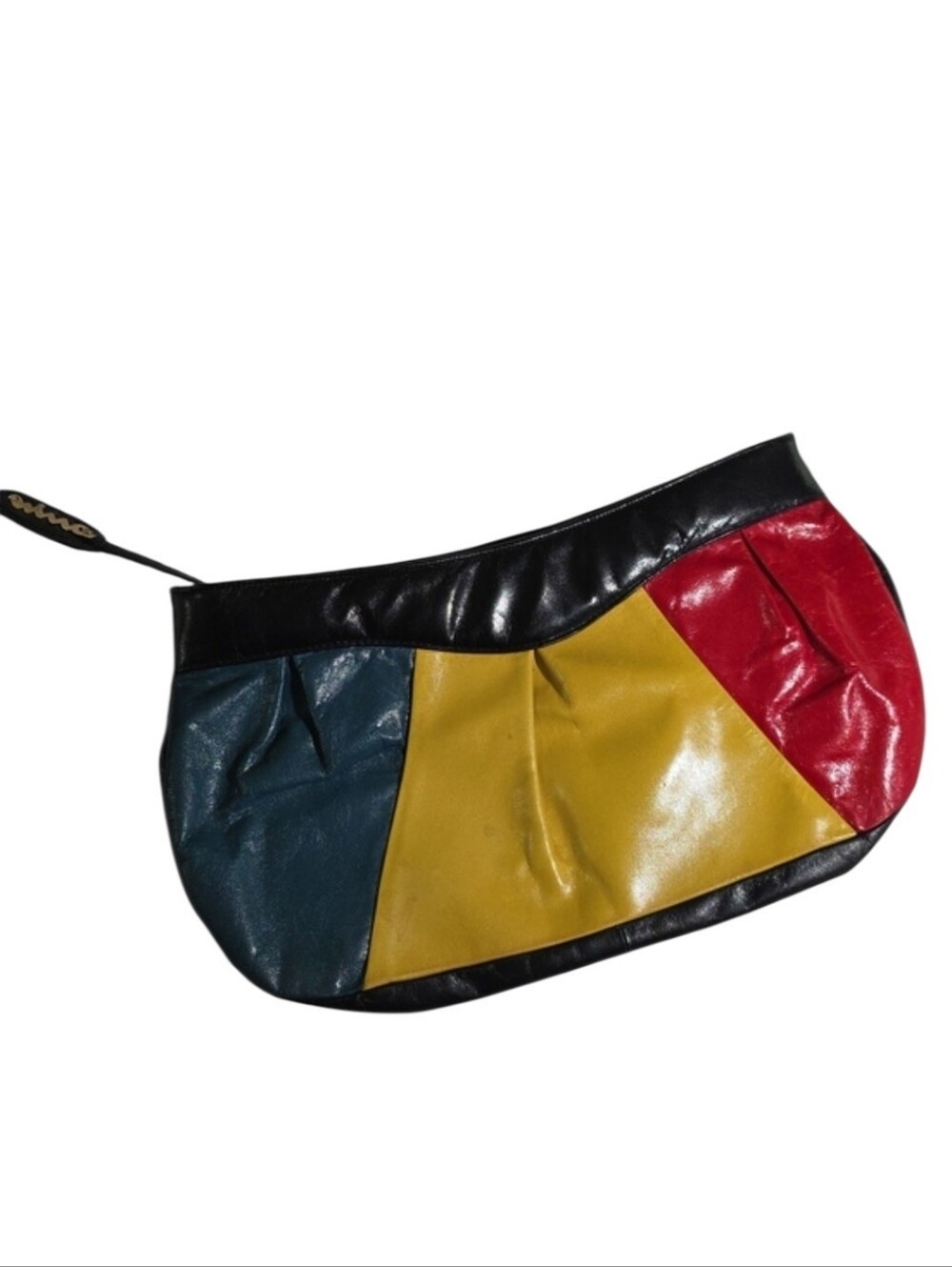 Vintage Colorblock Leather Wristlet Clutch - Yellow, Teal & Red Quiet Luxury